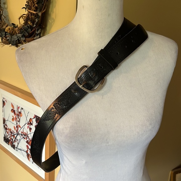 Vtg HARLEY DAVIDSON Size XL 42-44 Embossed Eagle Belt Black Thick Leather Silver - Picture 16 of 16